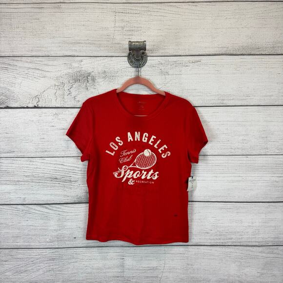 Arizona Jean Co Plus Size Red Ribbed LA Fitted Graphic Crop Tee Size XXL - Picture 1 of 7